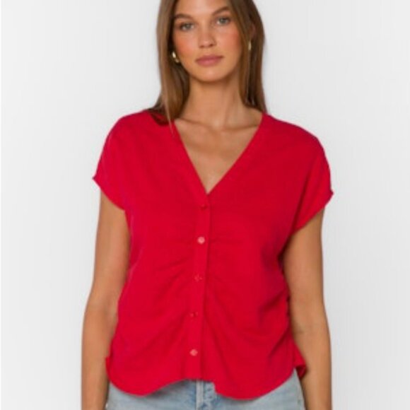 Velvet Heart Alena Cap Sleeve Linen Top - Picture 1 of 2